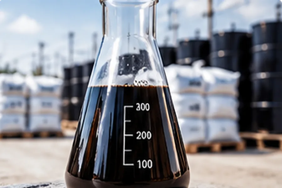 Bitumen Emulsion – Bitumen Products | ZEDEXMART – bitumen emulsion sample in a laboratory flask