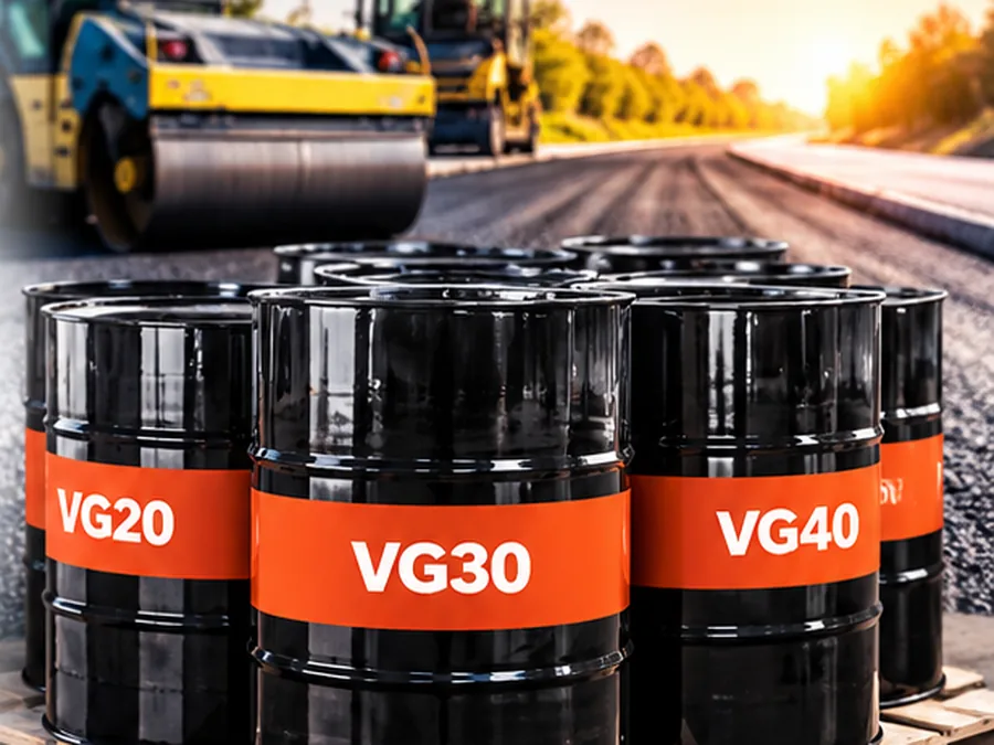Bitumen Products – ZEDEXMART – bitumen VG20, VG30 and VG40 drums with road roller paving a highway