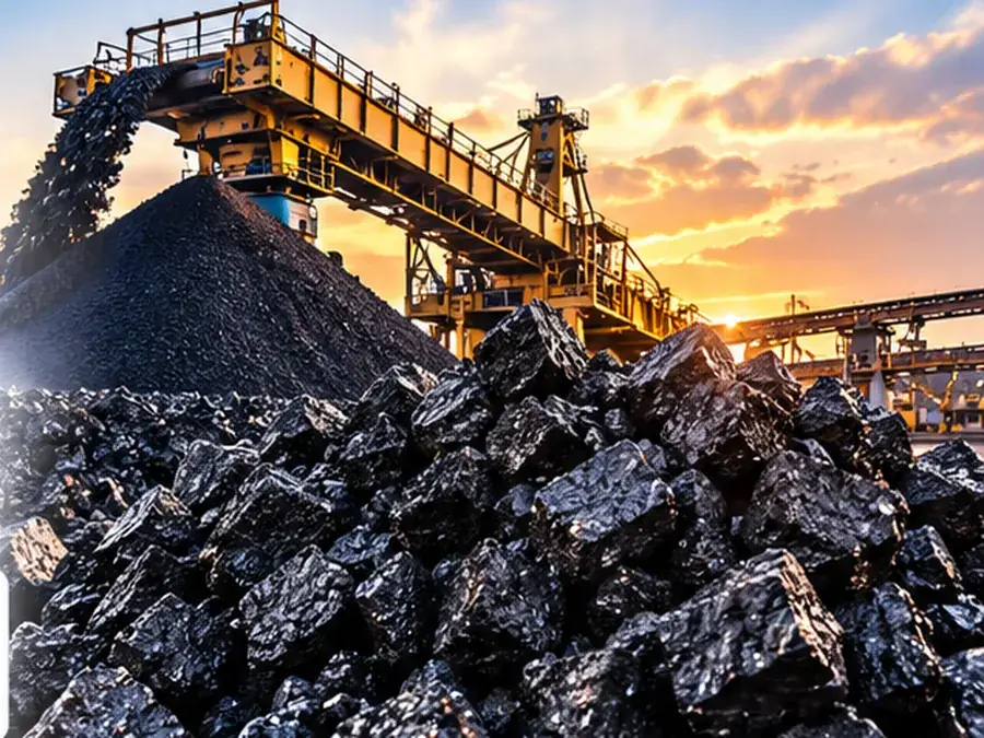 Coal Products – ZEDEXMART – coal stockpile with stacker conveyor at sunset