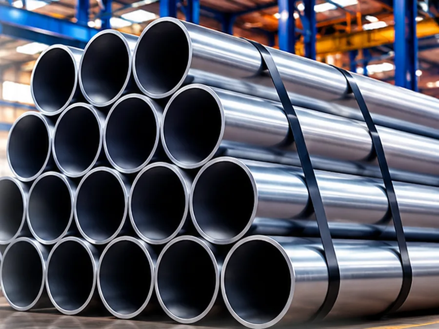 Pipes & Tubes – ZEDEXMART – strapped bundle of steel pipes in a steel warehouse