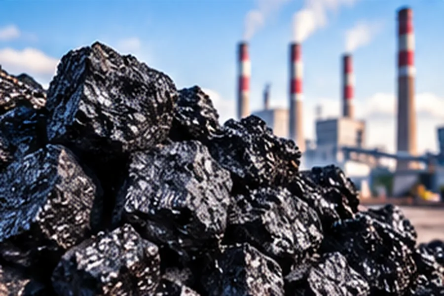 Imported Coal – Coal Products | ZEDEXMART – pile of imported steam coal lumps near an industrial plant