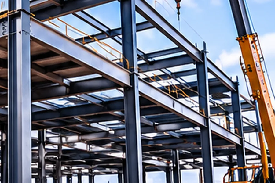 Installation – Fabrication | ZEDEXMART – crane erecting a multi-level steel structure