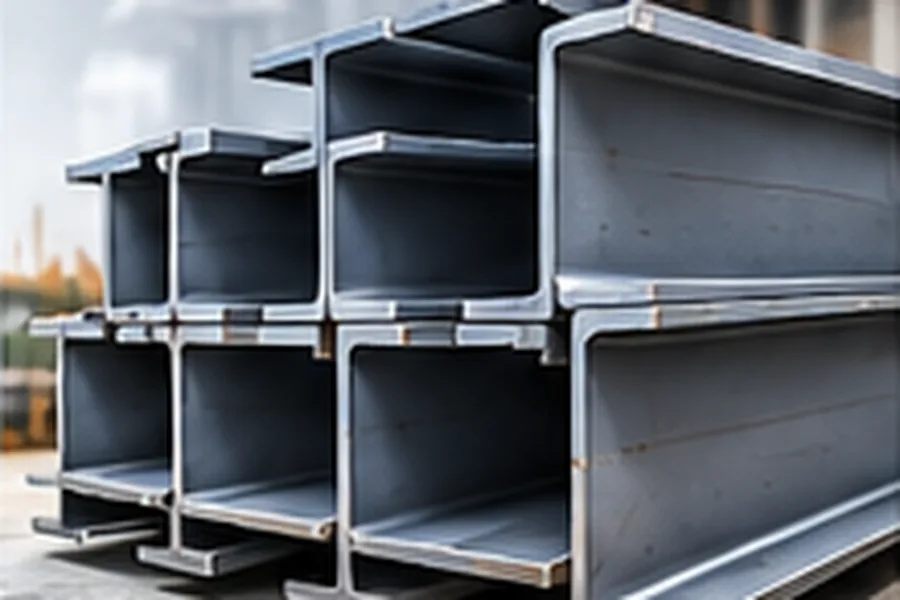 MS Beams (ISMB) – Long Steel Products | ZEDEXMART – stack of ISMB steel I-beams