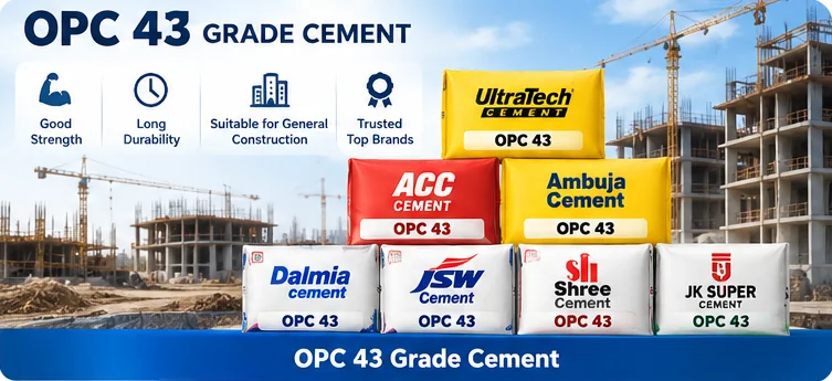 OPC 43 Grade Cement – Cement | ZEDEXMART – OPC 43 grade cement bags of UltraTech, ACC, Ambuja, Dalmia, JSW, Shree and JK Super at a building site
