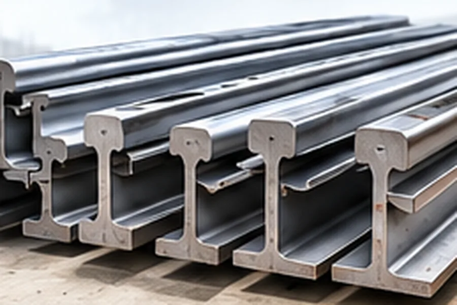 Rails – Long Steel Products | ZEDEXMART – steel railway rails stacked at a yard